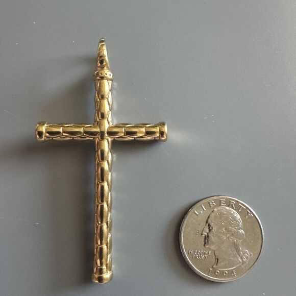 Vintage Jewelry Silver Gold Religious Cross Pendant 2.5 Inch Stainless Steel - Picture 3 of 6